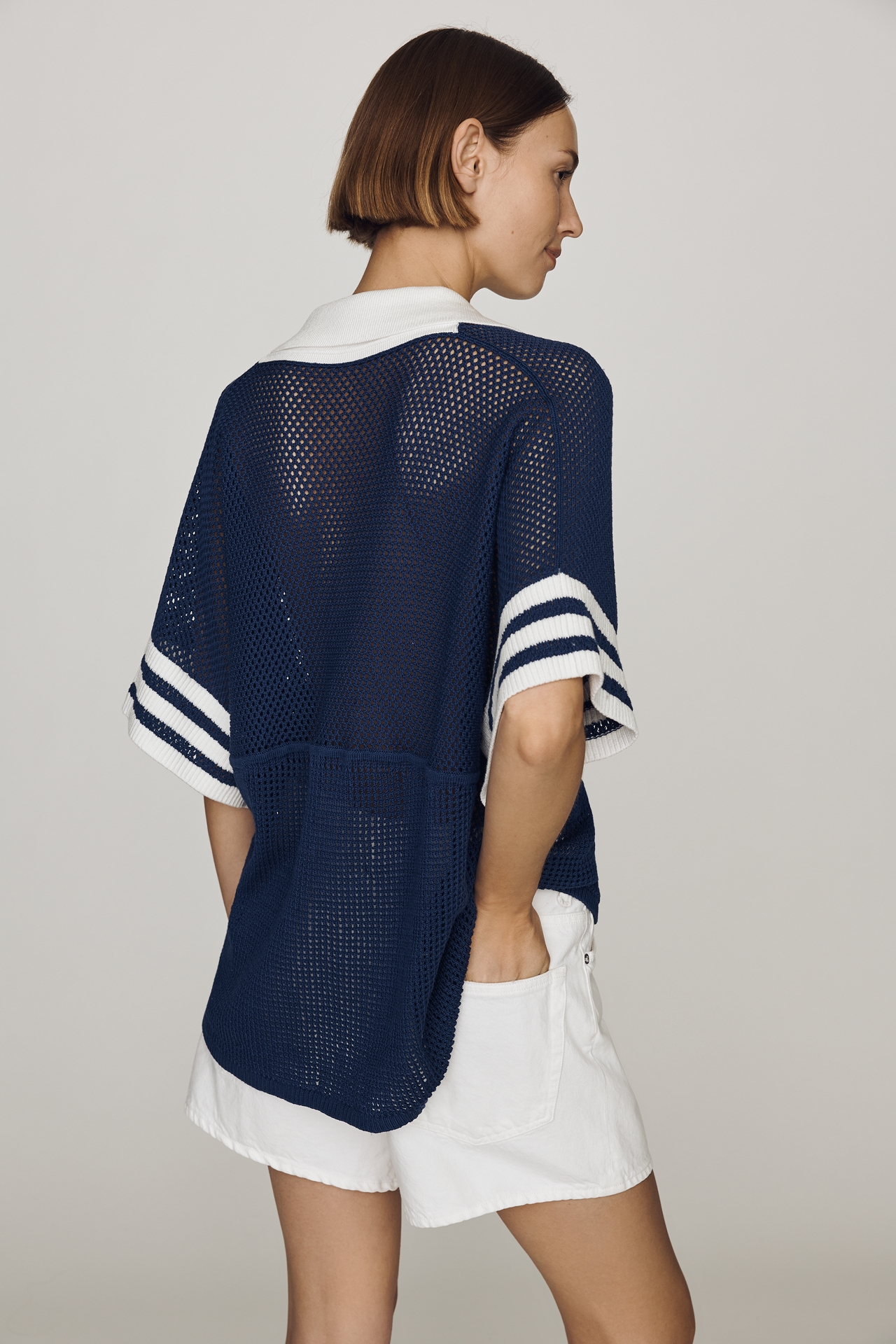 Maeve Cotton Short-Sleeve Varsity Sweater