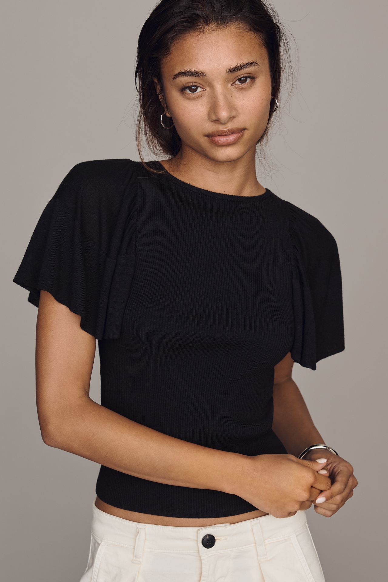 By Anthropologie Draped Ruffle-Sleeve Sweater