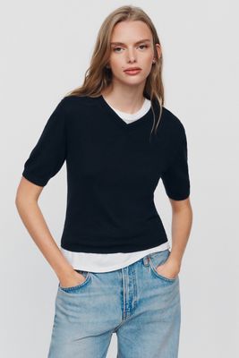 Maeve Short-Sleeve Cropped Sweater