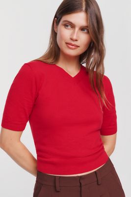 Maeve Short-Sleeve Cropped Sweater