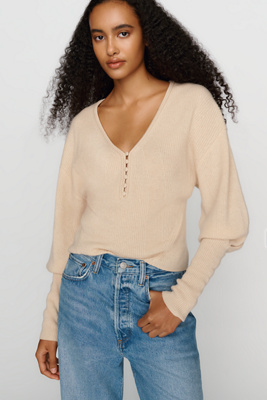 By Anthropologie 100% Cashmere Henley Sweater by Anthropologie