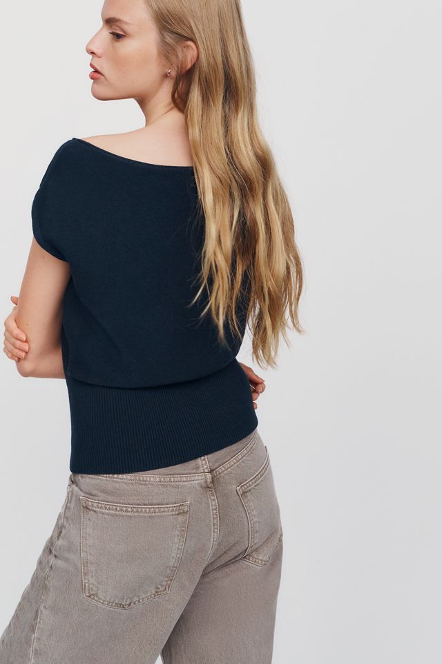 Maeve Cotton-Wool Short-Sleeve Banded Sweater #1