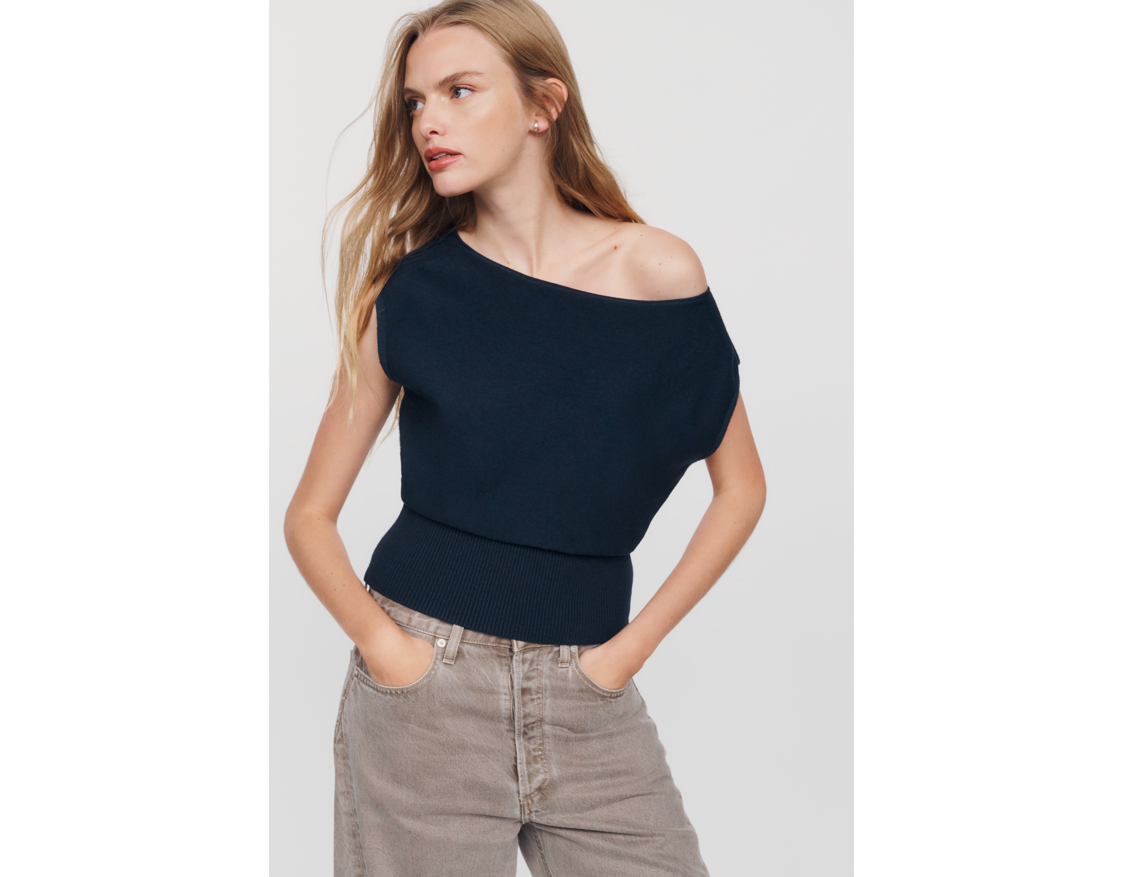 Maeve Cotton Wool Short Sleeve Banded Sweater