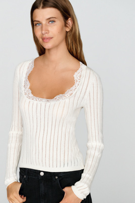 By Anthropologie Cotton Silk Lace Trim Top by Anthropologie