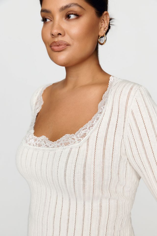 By Anthropologie Cotton Silk Lace Trim Top #5