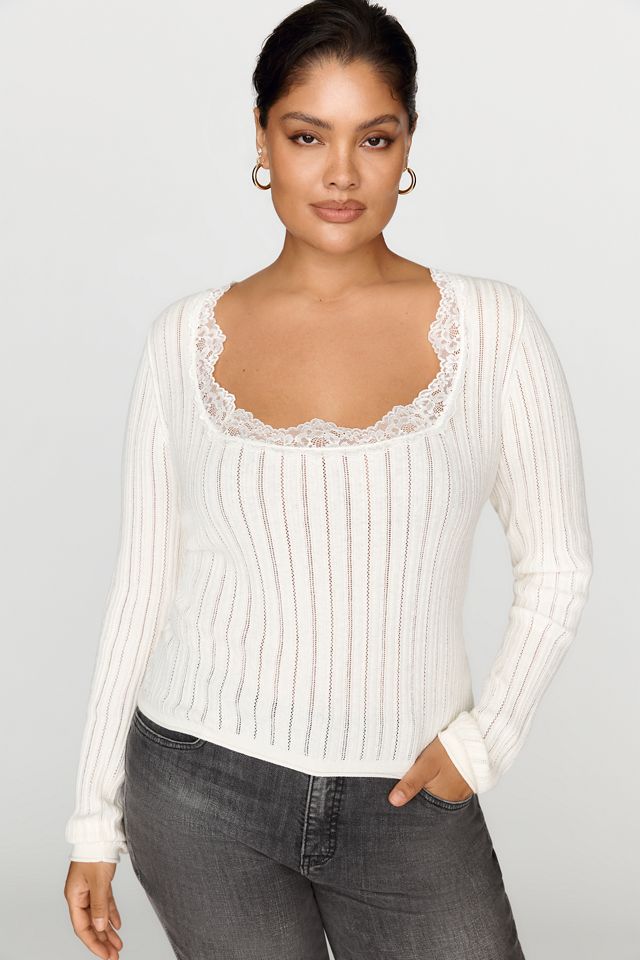 By Anthropologie Cotton Silk Lace Trim Top #4