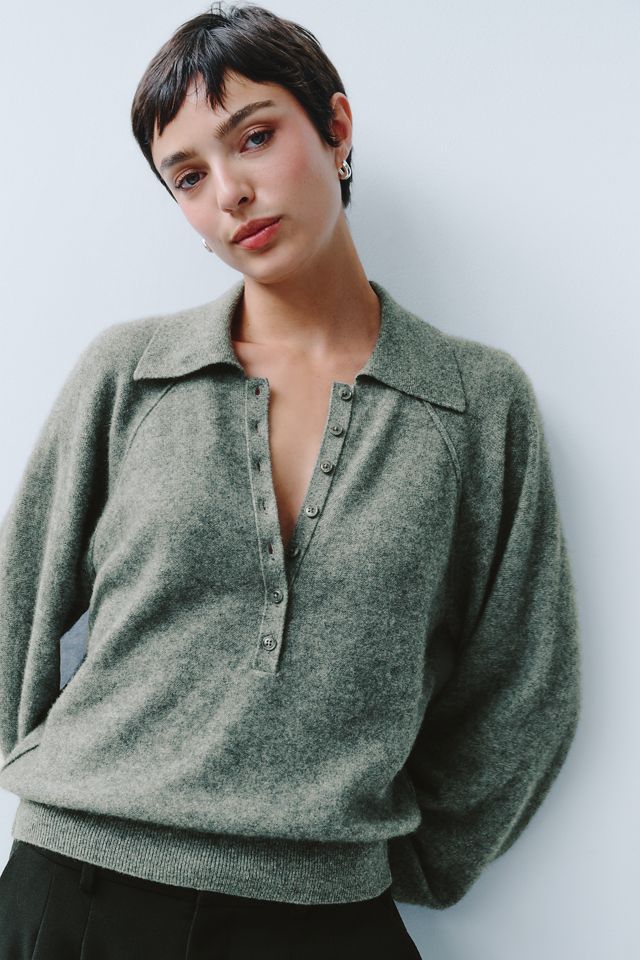 Pilcro 100% Cashmere Henley Sweater #3