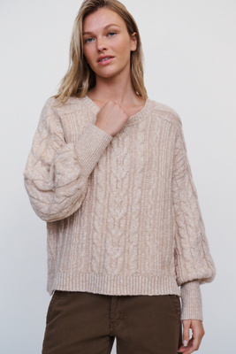 By Anthropologie Cotton Merino Wool Cable Knit Sweater by Anthropologie