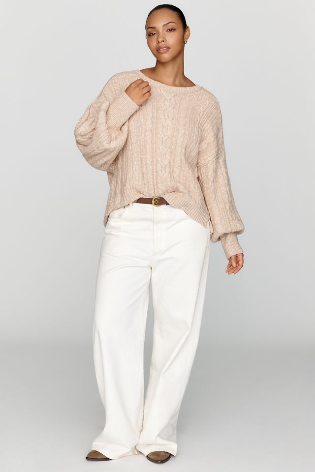 By Anthropologie Cotton Merino Wool Cable Knit Sweater #6