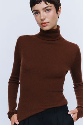 Maeve 100% Cashmere Ribbed Turtleneck Top