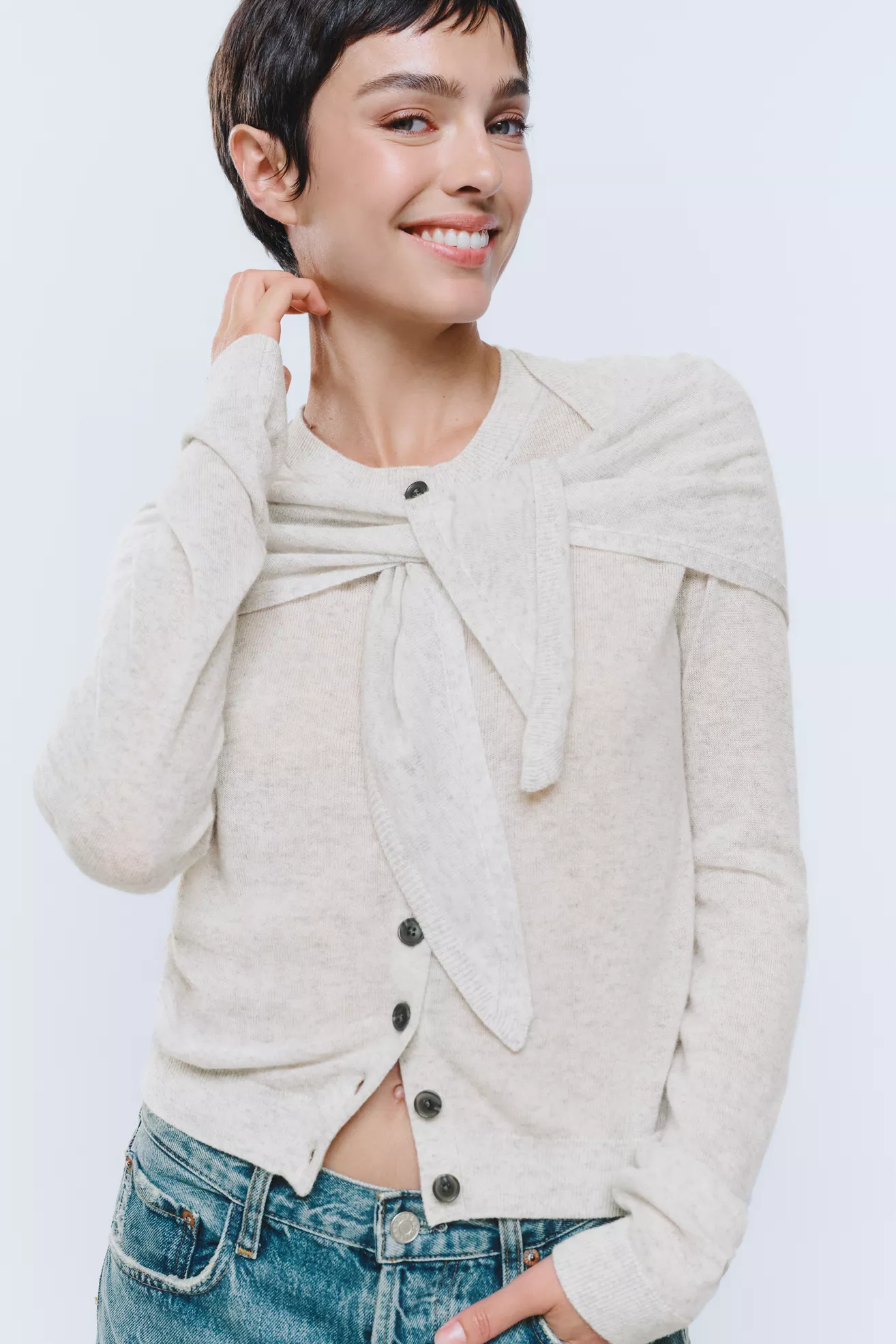 Maeve Wool Cashmere Cardigan with Scarf