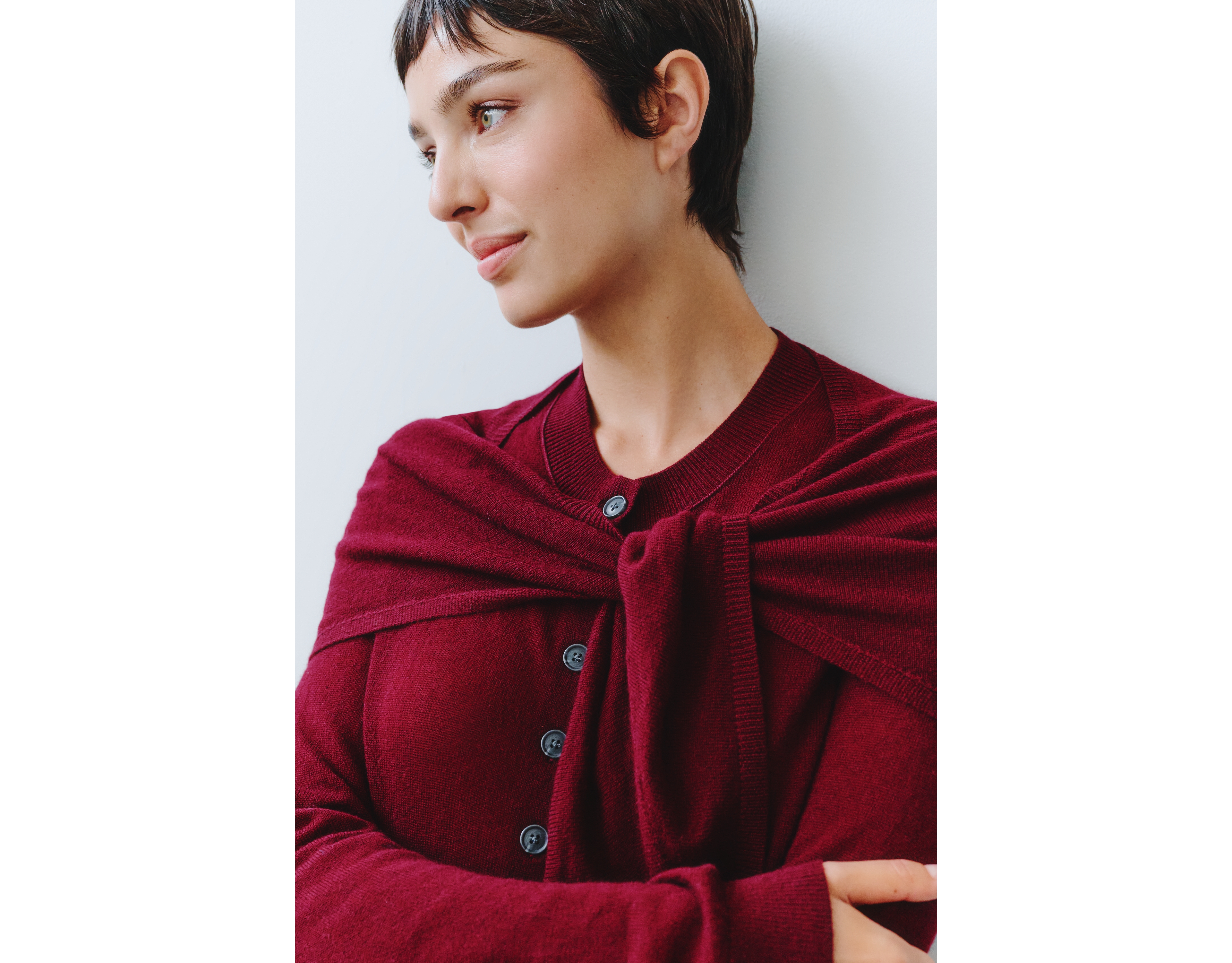 Maeve Cashmere Wool Cardigan with Scarf