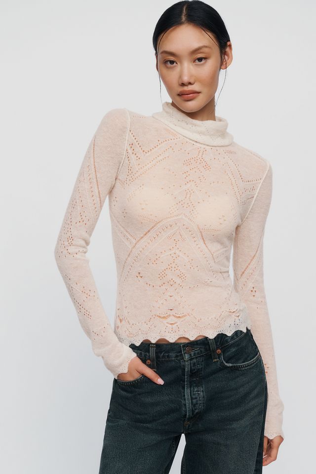 Pilcro Merino Wool Blend Pointelle Turtleneck Sweater #1