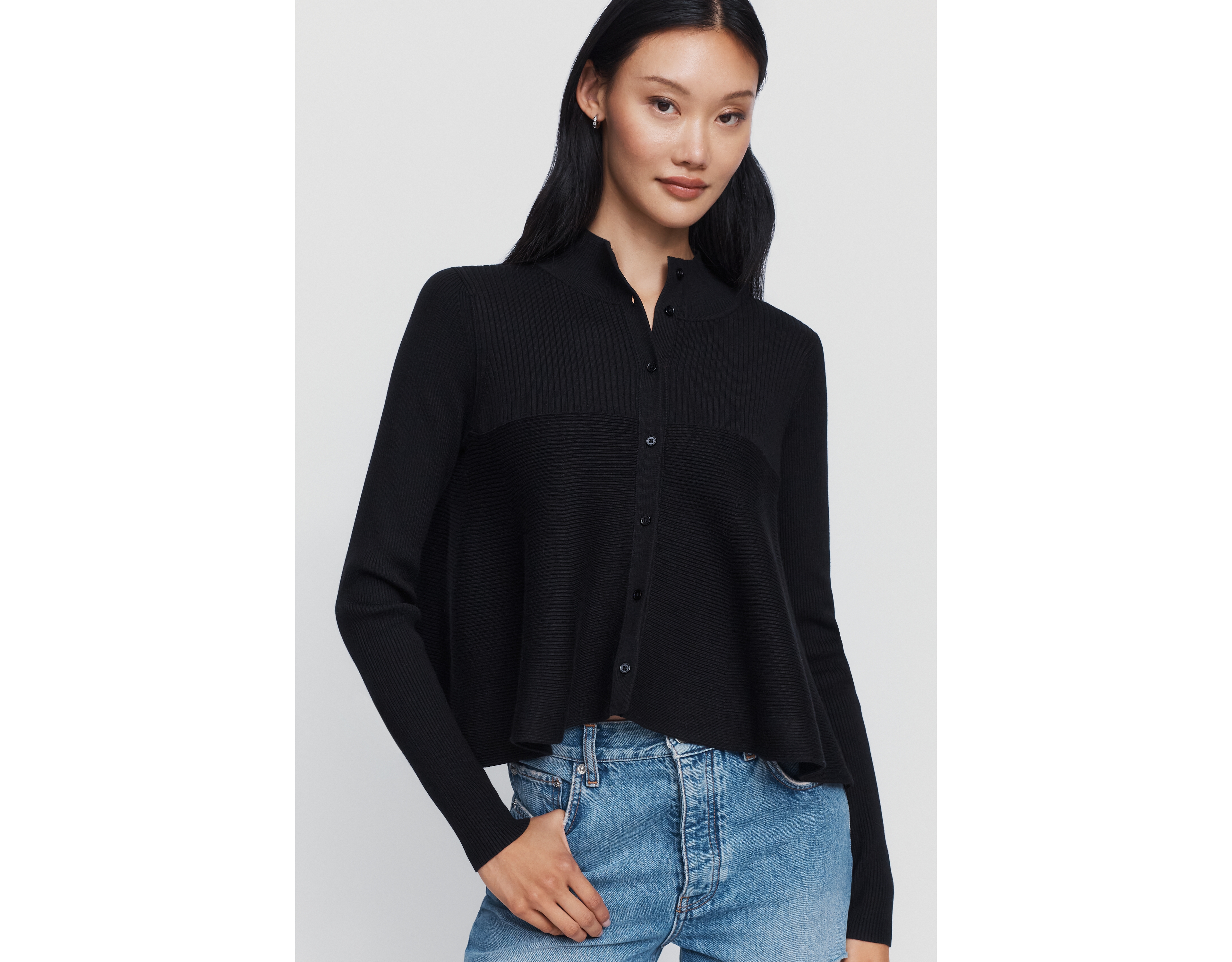 Maeve Mock Neck Swing Cardigan