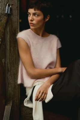 By Anthropologie Marceline 100% Brushed Cashmere Babydoll Sweater