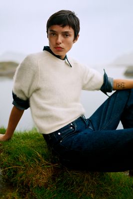 Pilcro Kaia 100% Brushed Cashmere Short Sleeve Sweater