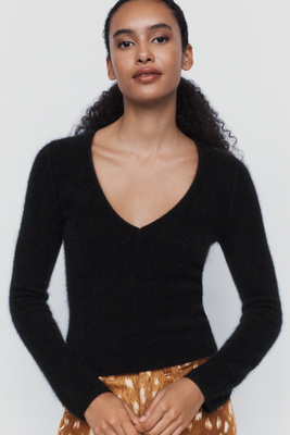 Pilcro 100% Brushed Cashmere V Neck Sweater by Anthropologie