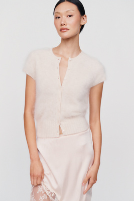 Maeve Coco 100% Cashmere Short Sleeve Cardigan by Anthropologie