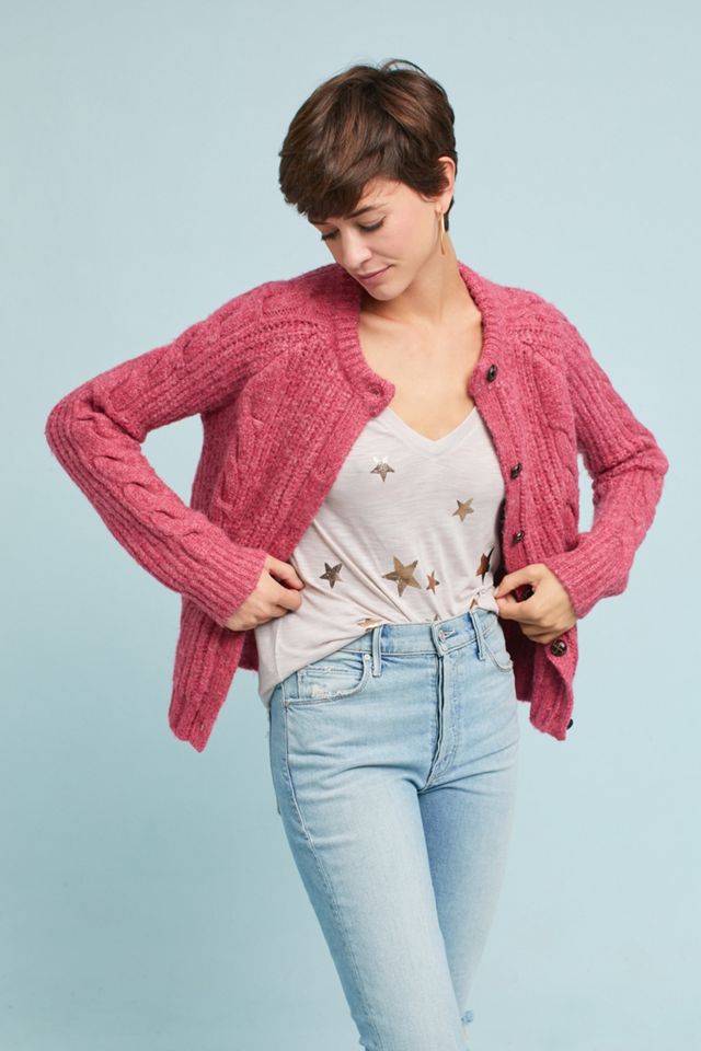 Cabled Button-Front Cardigan #1