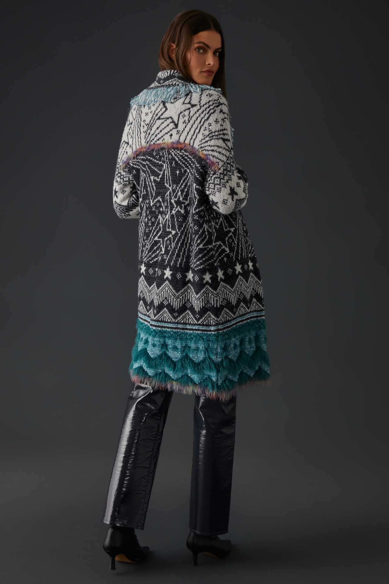 Pilcro Mixed-Pattern Fringed Cardigan Sweater