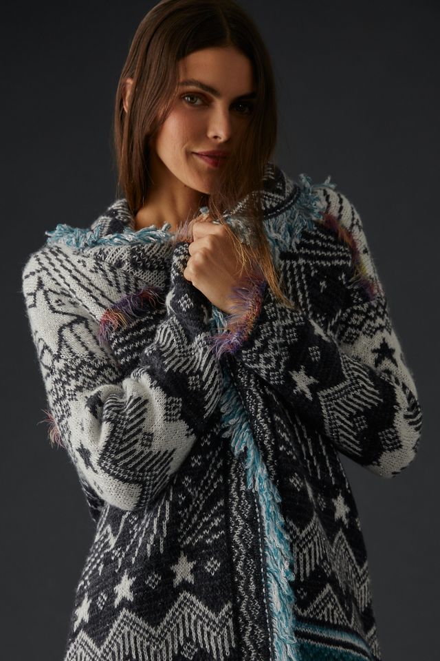 Pilcro Mixed-Pattern Fringed Cardigan Sweater #3