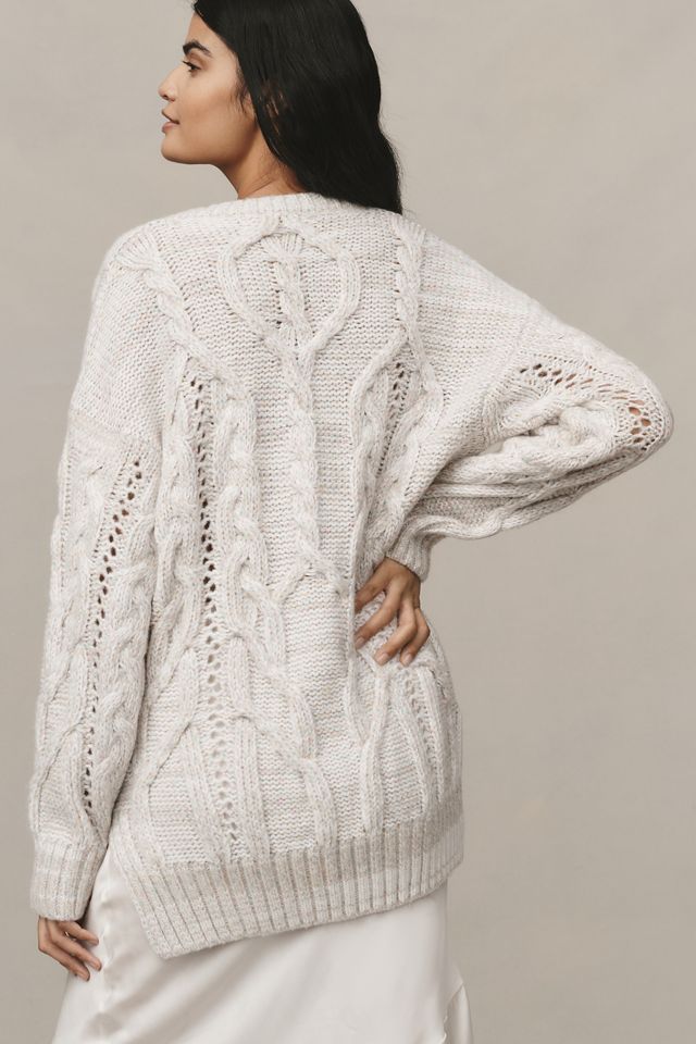 By Anthropologie V-Neck Drama Cable Tunic Sweater #1