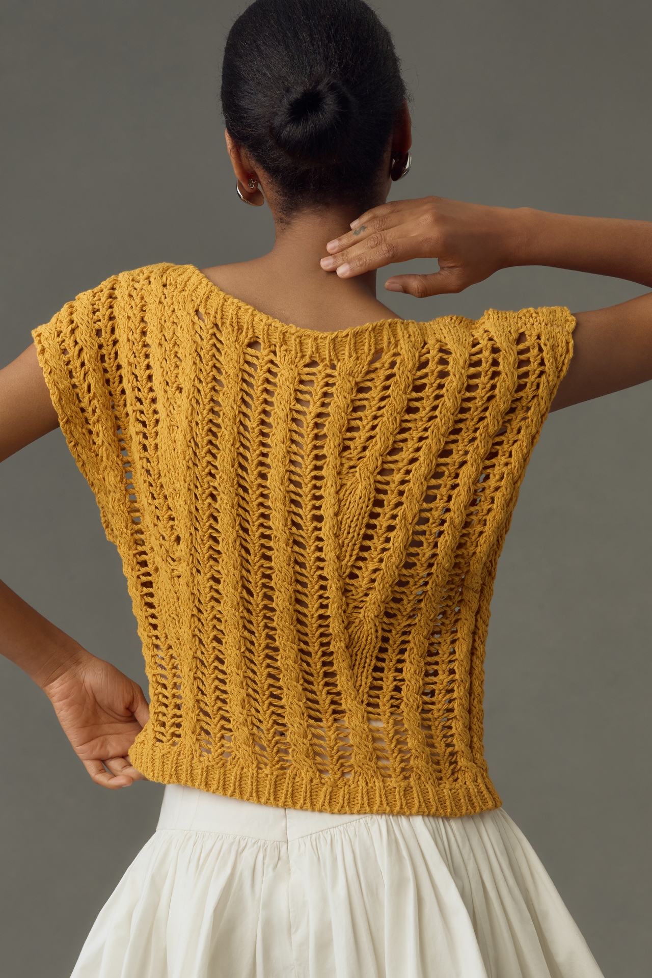 Maeve Asymmetrical Open-Stitch Muscle Sweater Vest