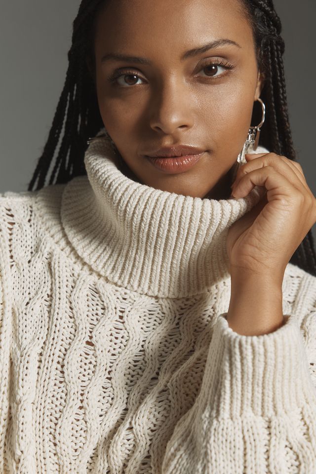 Pilcro Oversized Turtleneck Cable-Knit Sweater #6