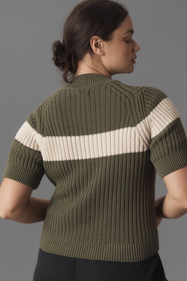 Pilcro Striped Short Sleeve Mock-Neck Sweater #5