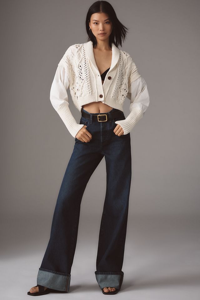 By Anthropologie Balloon-Sleeve Twofer Cable-Knit Cardigan Sweater #3