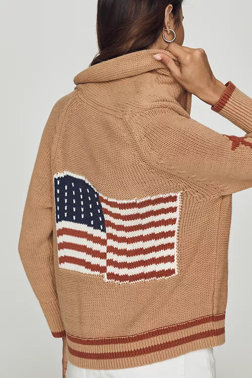 Maeve Shawl Collar American Flag Cardigan Sweater