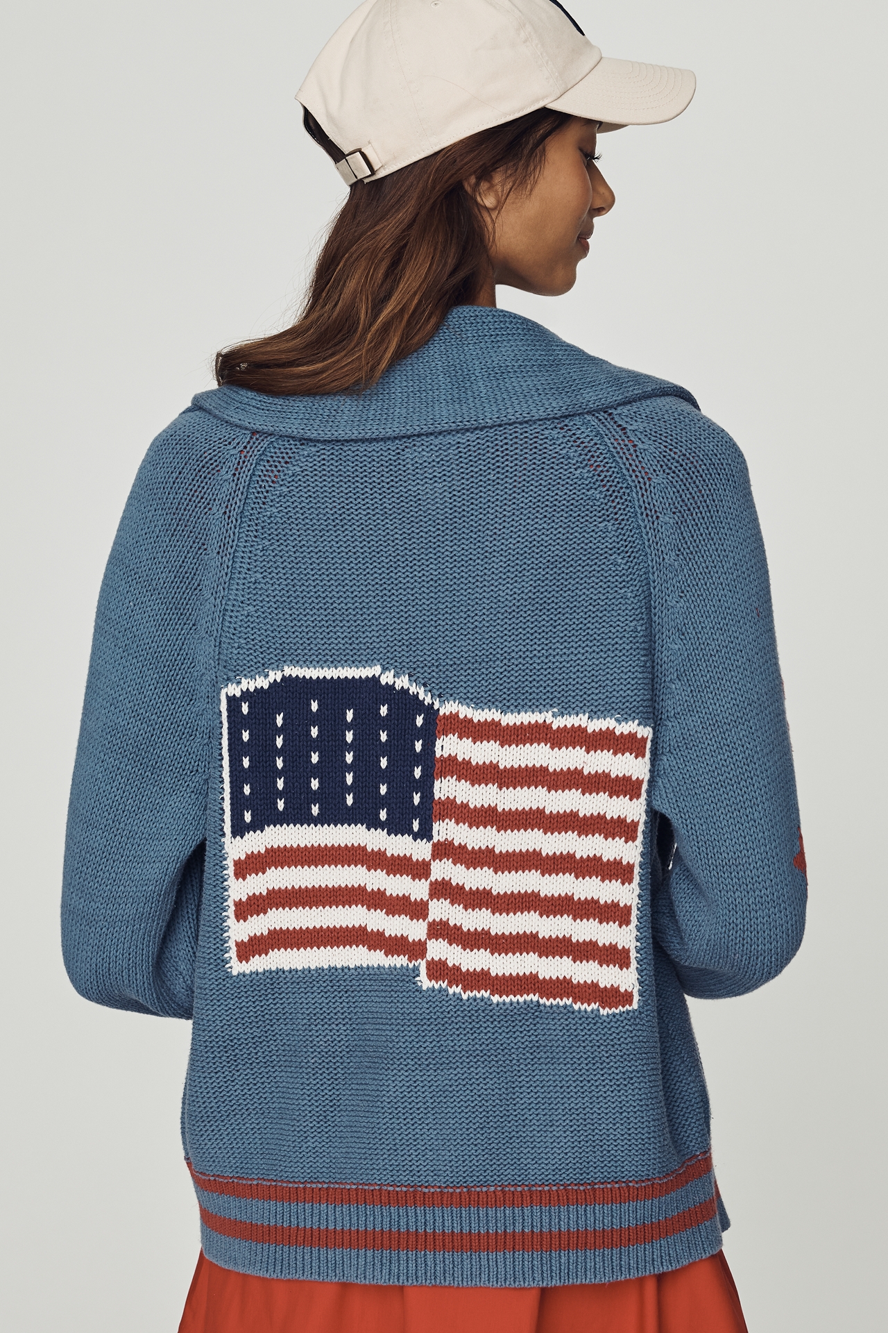 Maeve Shawl Collar American Flag Cardigan Sweater