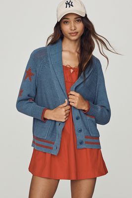 Maeve Shawl Collar American Flag Cardigan Sweater