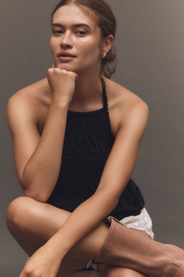 By Anthropologie Smocked Lace-Trim Halter Tank Top #4