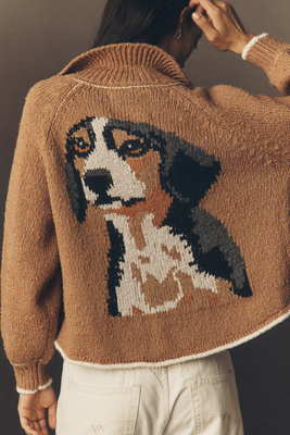 Pilcro The Jesse Dog Icon Cardigan Sweater By  In Brown