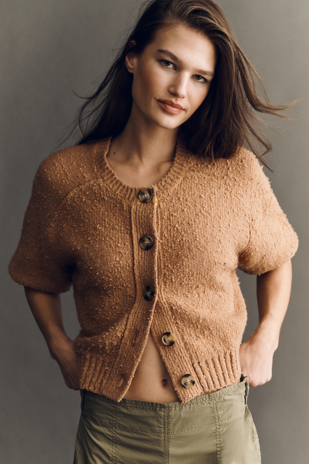 Pilcro Textured Crop Cardigan Sweater
