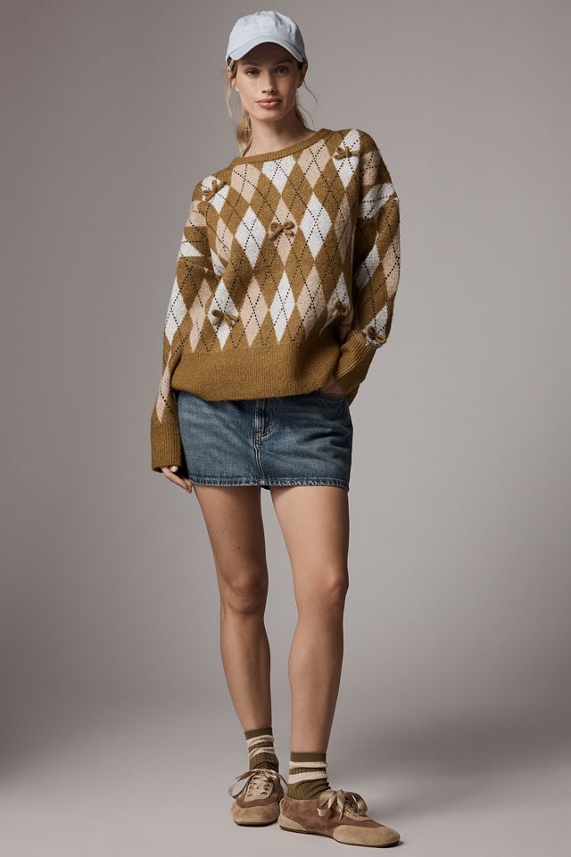 Maeve 3D Bow Argyle Crewneck Sweater #2