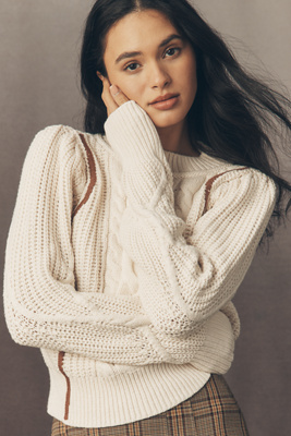 By Anthropologie Mock-neck Cable-knit Sweater In Sand