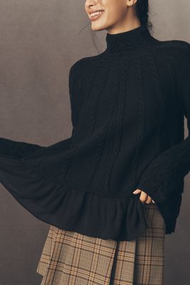 By Anthropologie Mock-Neck Sheer Mixed Media Sweater