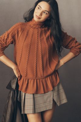 By Anthropologie Mock-Neck Sheer Mixed Media Sweater