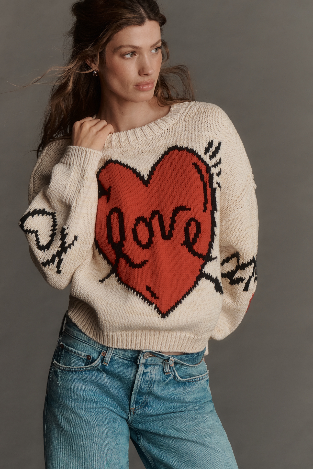 Maeve Lovestruck Long-Sleeve Crew-Neck Sweater