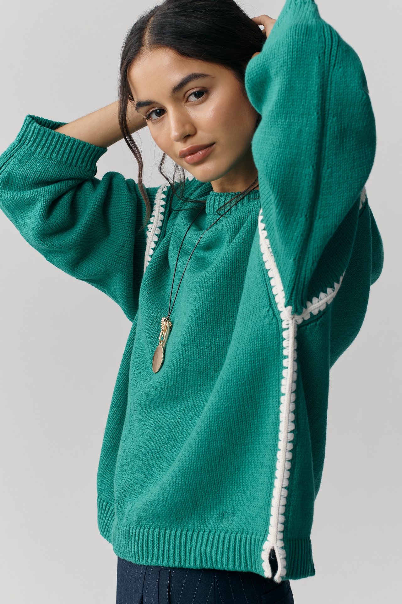 Maeve Long-Sleeve Crew-Neck Whipstitch Sweater