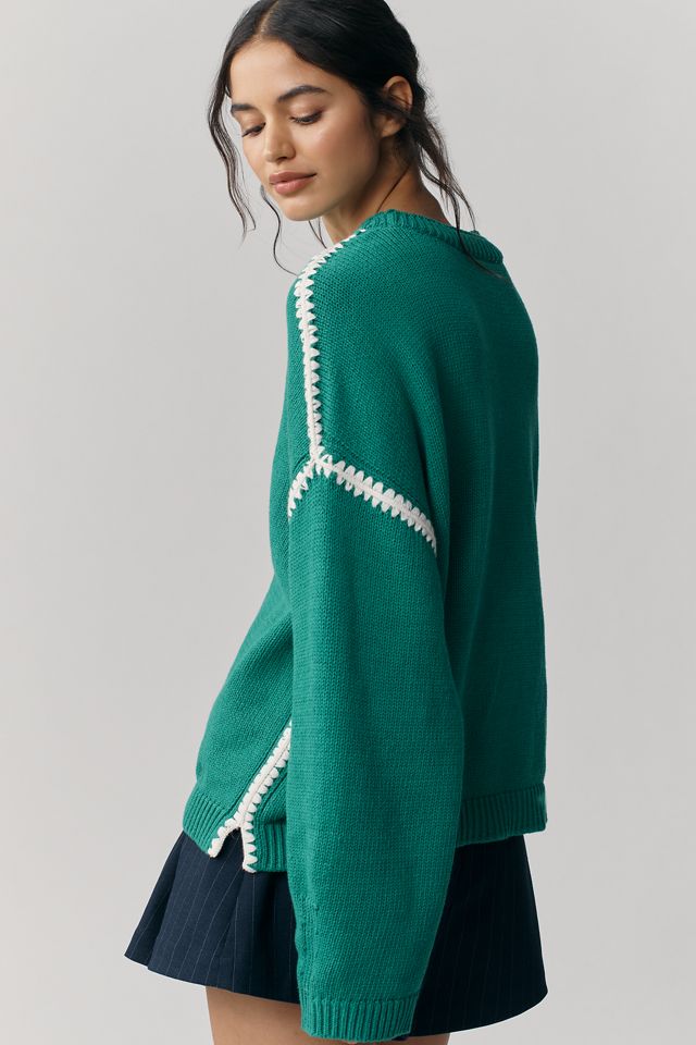 Maeve Long-Sleeve Crew-Neck Whipstitch Sweater #3