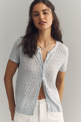 The Juliet Pointelle Short-Sleeve Cotton-Blend Cardigan