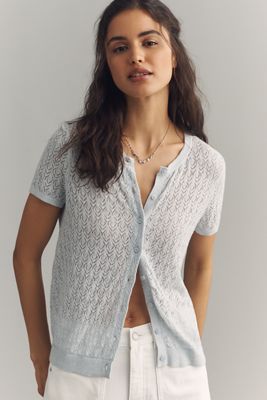 Die Juliet Pointelle Kurzarm-Strickjacke aus Baumwollmischung