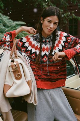 Pilcro Fair Cotton Wool Blend Fair Isle Hooded Sweater