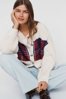 Maeve Oversized Plaid Pointelle Cardigan