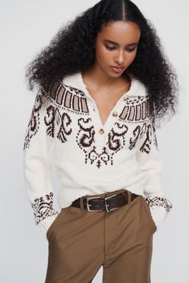 Jersey Henley Fair Isle By Anthropologie