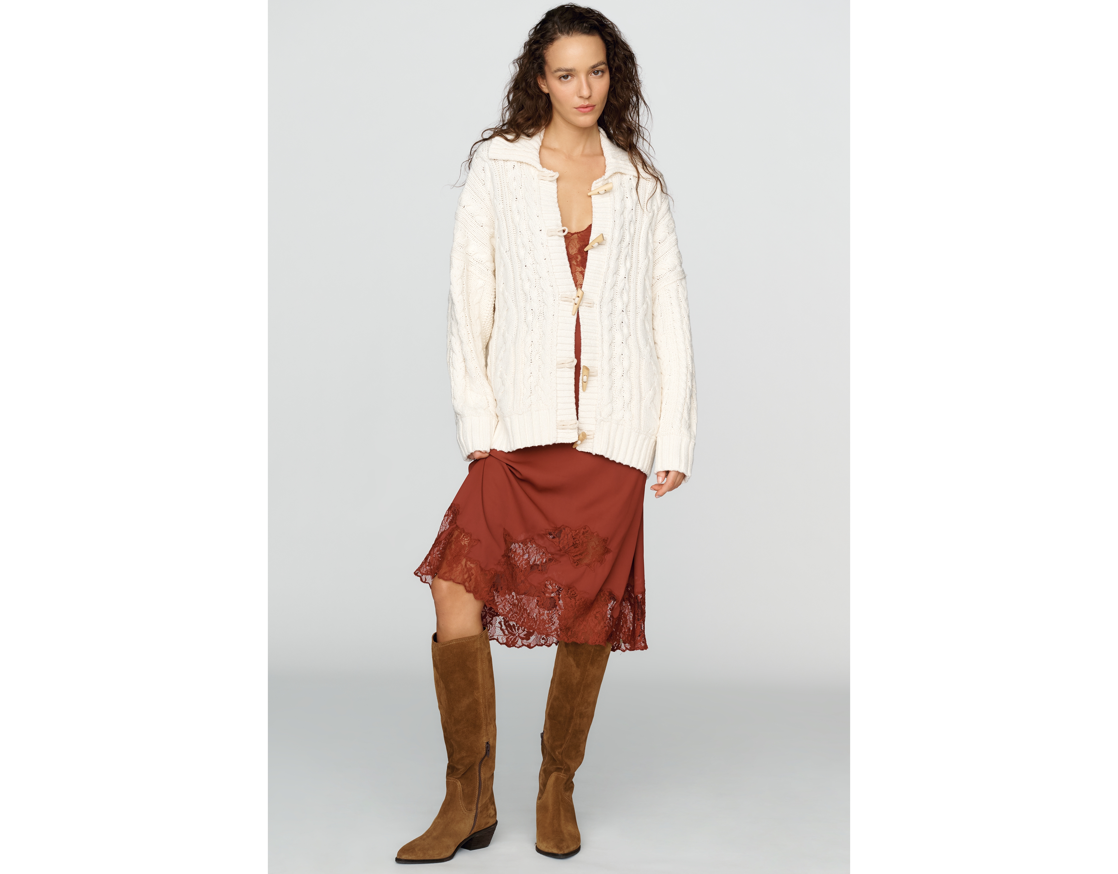 Pilcro Cotton Merino Wool Cable Knit Cardigan