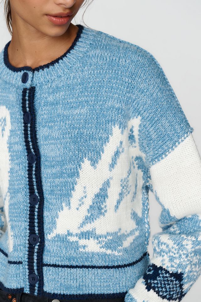 Pilcro Cotton Wool Blend Polar Bear Intarsia Cardigan #1